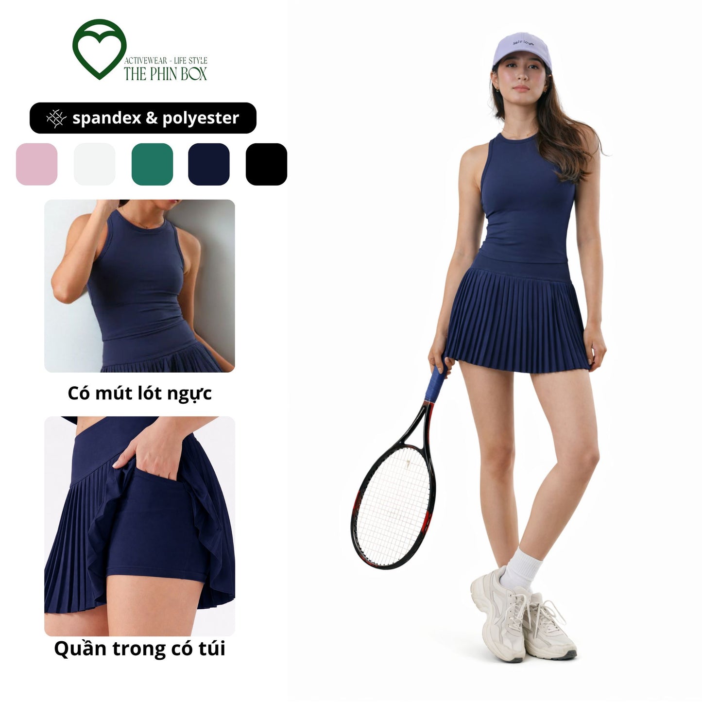 SET ACTIVEWEAR TANK TOP CHÂN VÁY XẾP LY XANH RÊU-TBA11