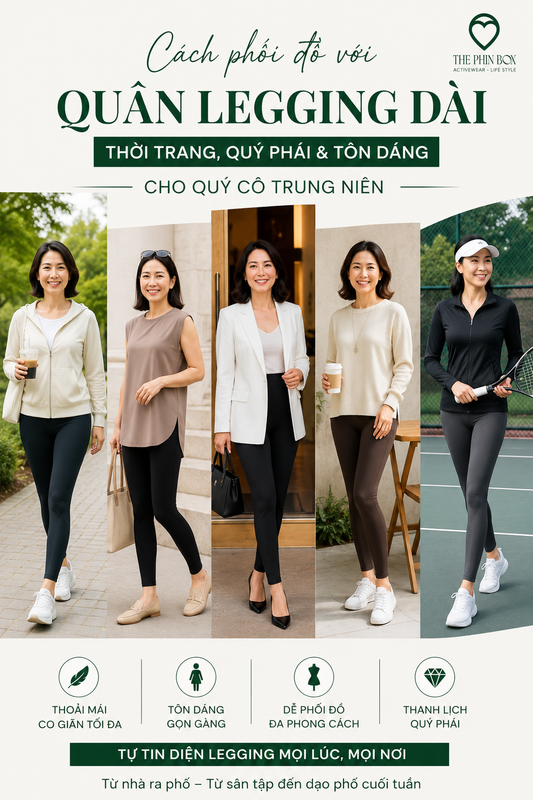 Phối đồ với quần legging dài: Bí quyết mặc đẹp, tôn dáng cho quý cô trung niên