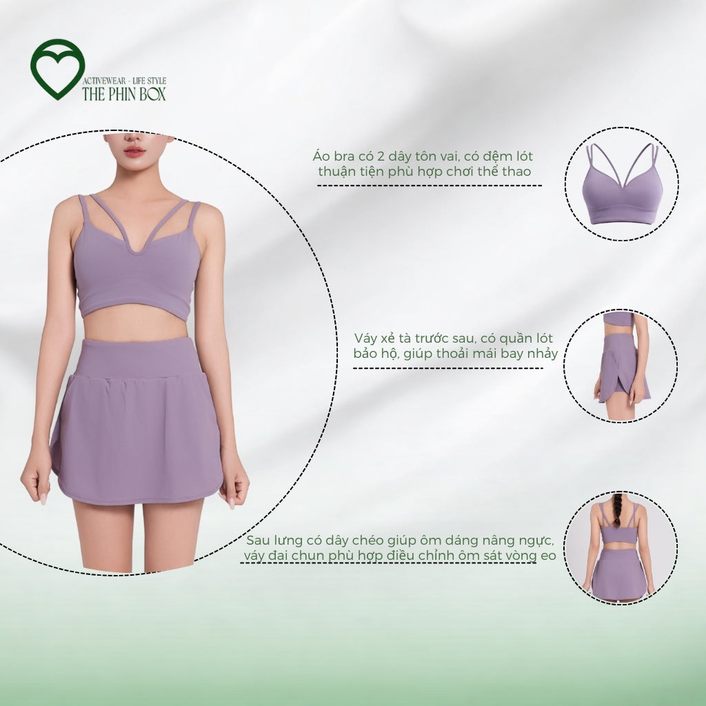 SET ĐỒ TẬP NỮ DÁNG CHUẨN TÍM TB80/TB89