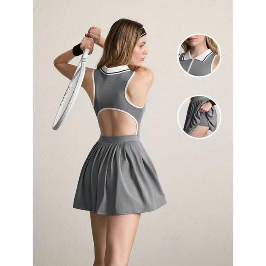 VÁY THỂ THAO XÁM HỞ LƯNG CÁ TÍNH