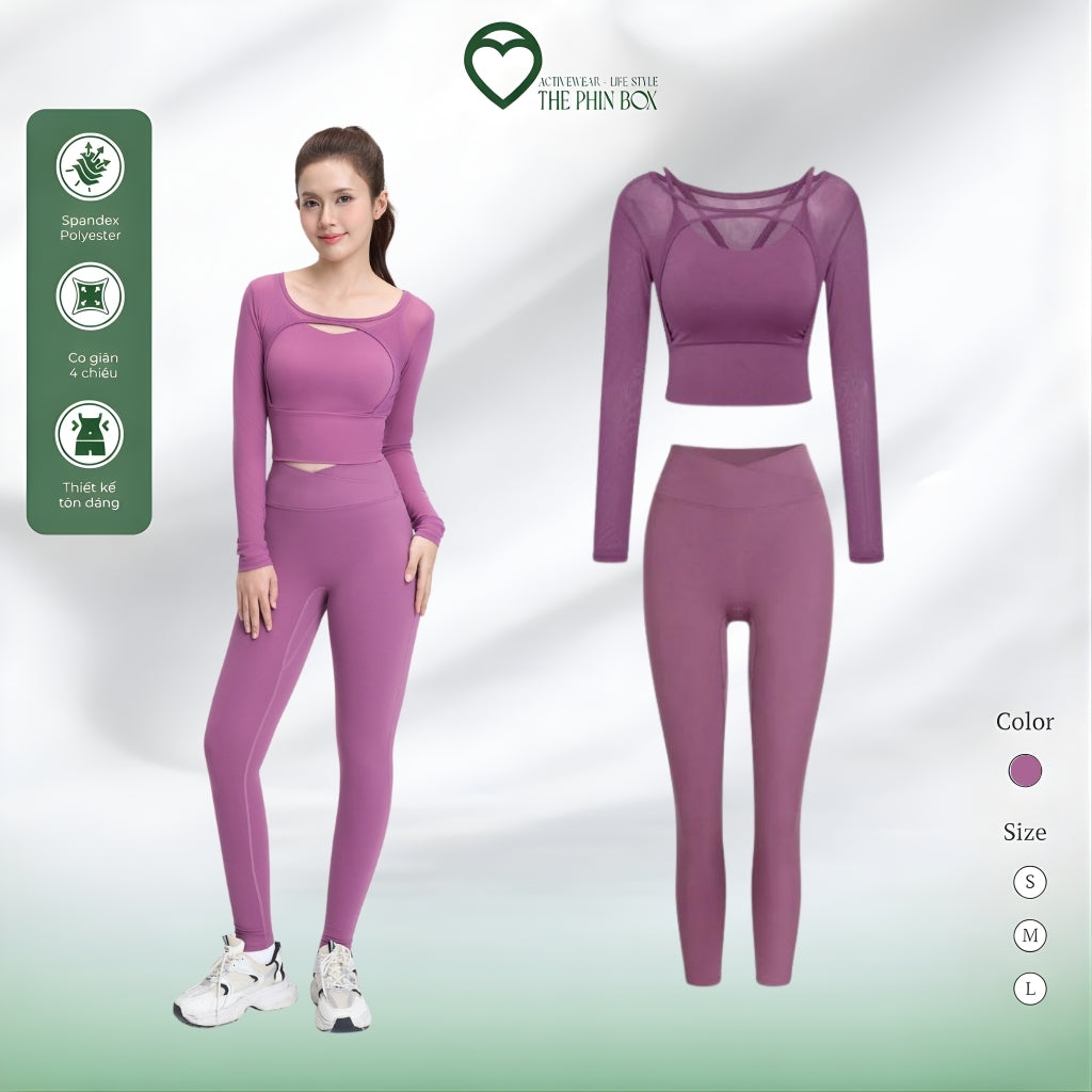 SET ĐỒ TẬP YOGA LƯỚI DÀI TAY, QUẦN LEGGING ÔM - TBA1