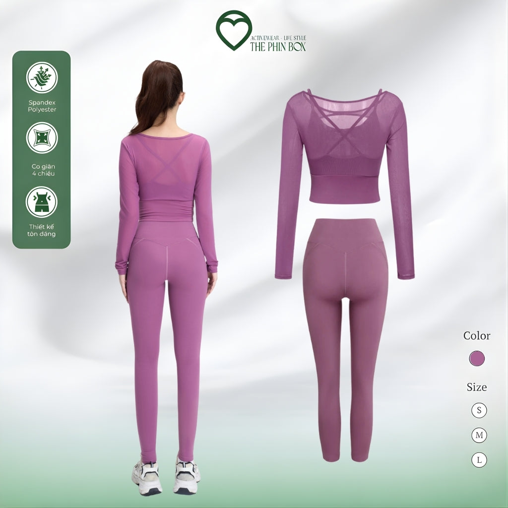 SET ĐỒ TẬP YOGA LƯỚI DÀI TAY, QUẦN LEGGING ÔM - TBA1