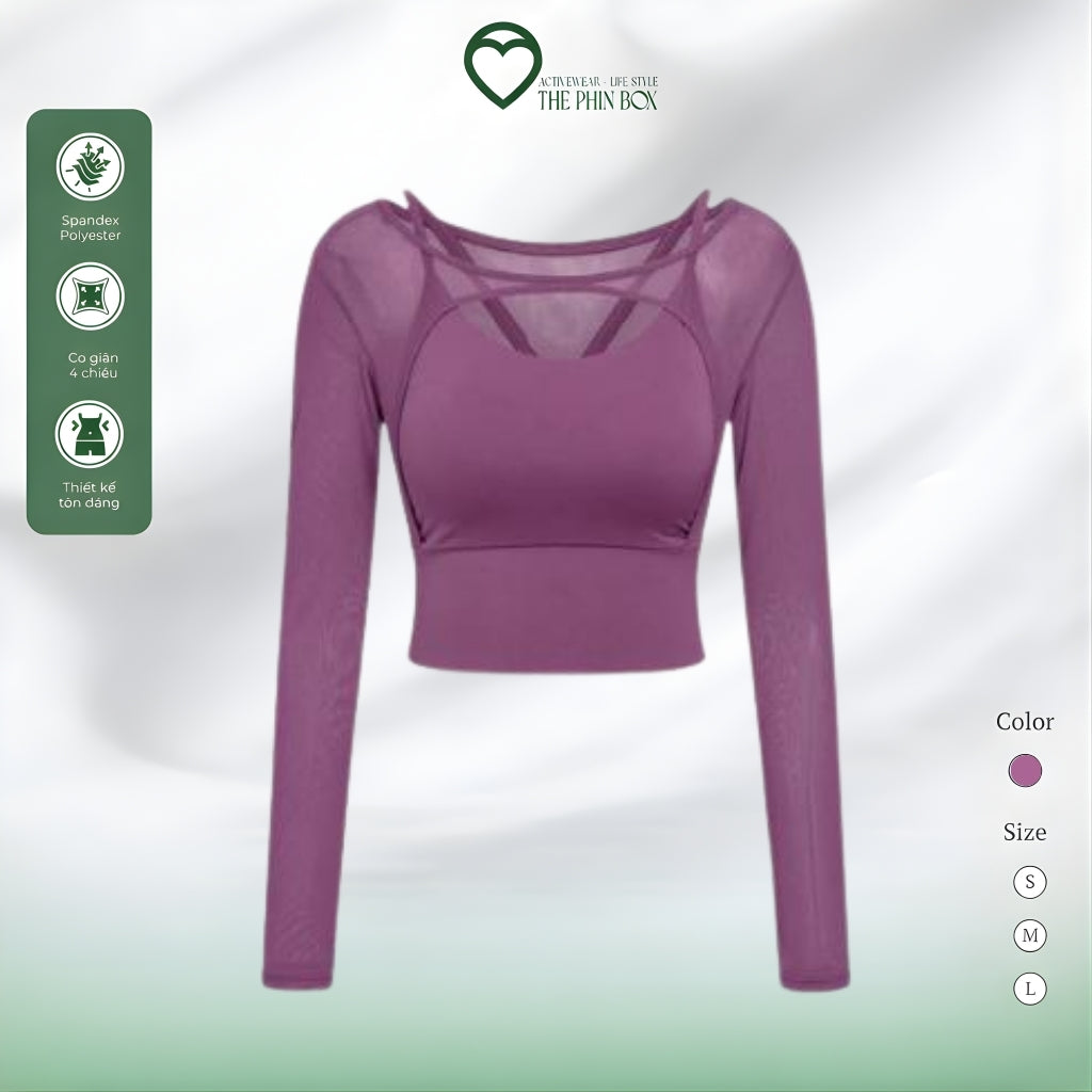 SET ĐỒ TẬP YOGA LƯỚI DÀI TAY, QUẦN LEGGING ÔM - TBA1