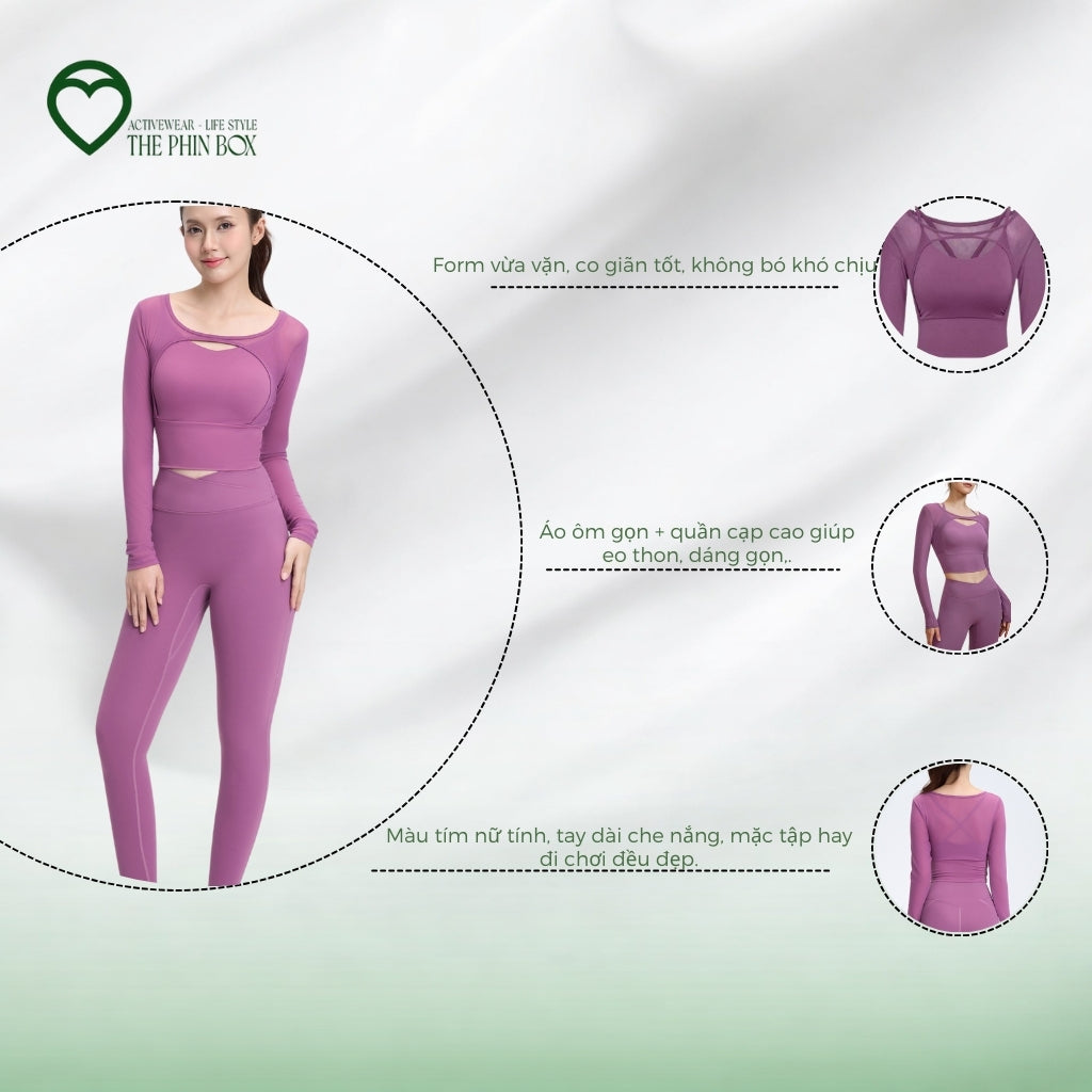 SET ĐỒ TẬP YOGA LƯỚI DÀI TAY, QUẦN LEGGING ÔM - TBA1