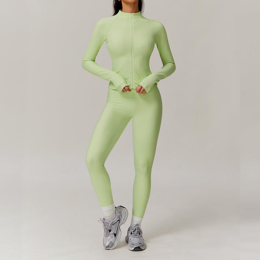 BỘ ĐỒ TẬP THỂ THAO NỮ TAY DÀI CỔ CAO KHÓA KÉO VÀ QUẦN LEGGING