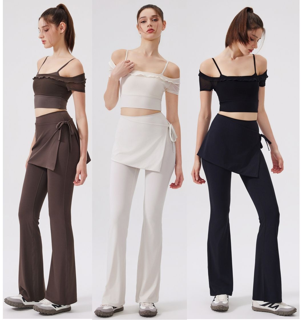 SET ĐỒ TẬP GYM/YOGA CROP TOP HAI DÂY KÈM QUẦN ỐNG LOE ĐÍNH VÁY PHỦ THỜI TRANG