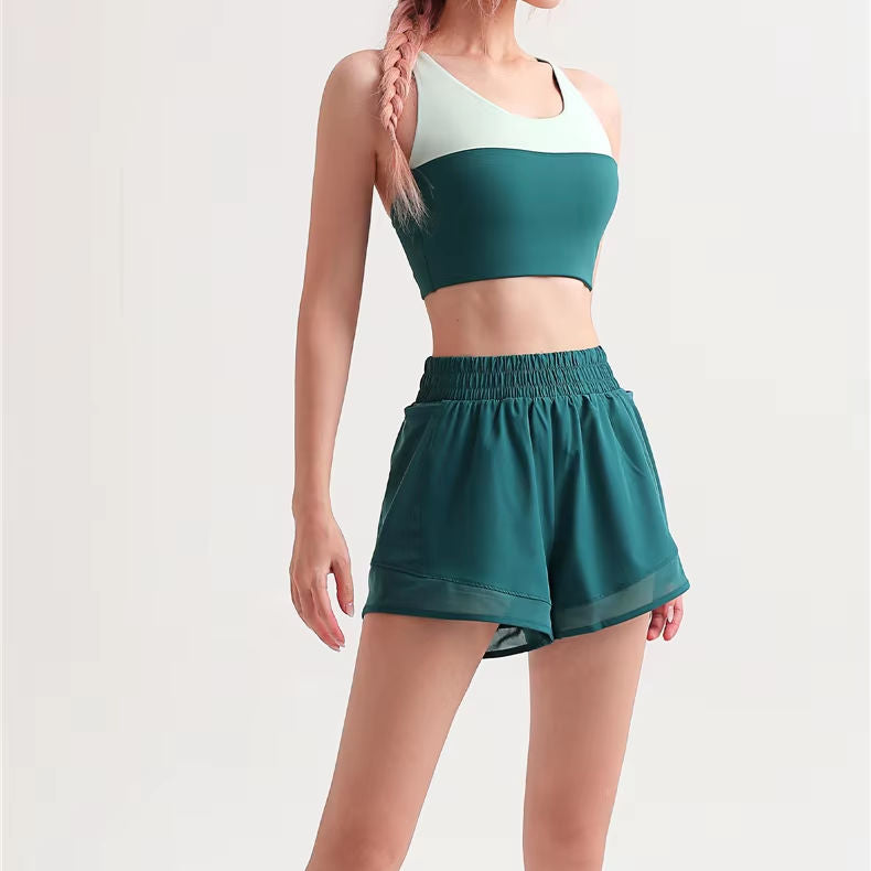 004 - BỘ ĐỒ TẬP GYM/YOGA NỮ ÁO BRA THỂ THAO VÀ QUẦN SHORT LỚP KÉP MÀU XANH TEAL