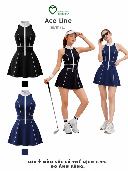 Ace Line - Đầm thể thao nữ có khoá kéo, khoét nách, chất liệu từ sợi nhân tạo, Polyester (PES)