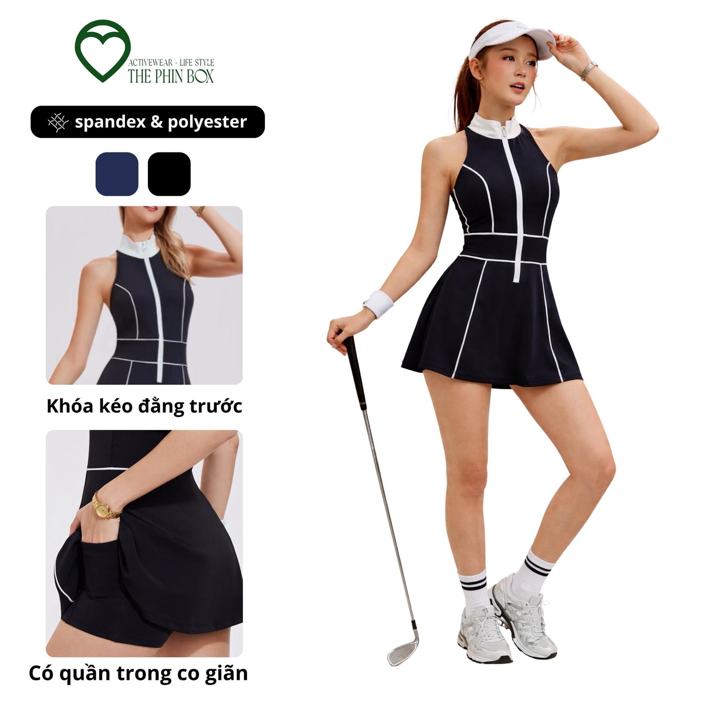 Ace Line - Đầm thể thao nữ có khoá kéo, khoét nách, chất liệu từ sợi nhân tạo, Polyester (PES)