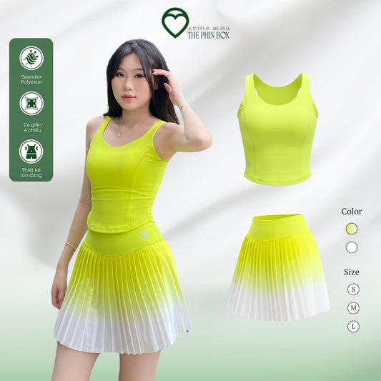 SET ĐỒ TẬP NỮ THỂ THAO XẾP LY XANH NEON-TB88