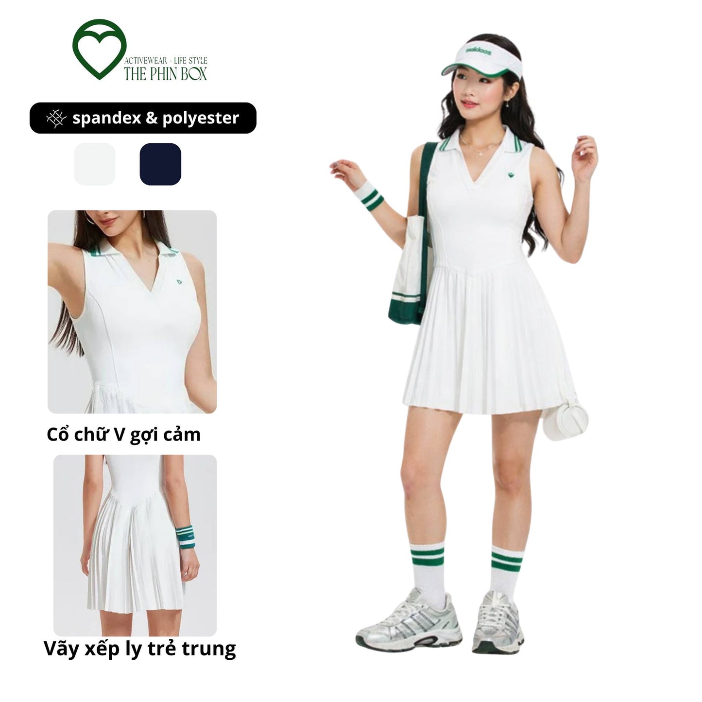 Elite Split - Đầm thể thao nữ cổ bẻ V, khoét nách, chất liệu từ sợi nhân tạo.