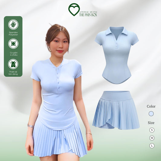 SET ĐỒ THỂ THAO CÓ CÚC VÁY CHÉO XANH PASTEL TBM2