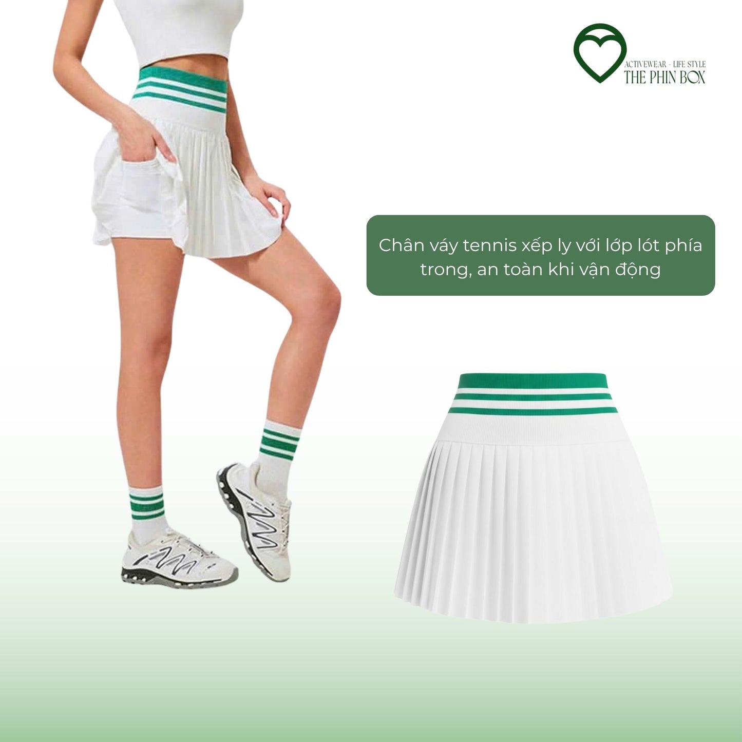 SET TENNIS TANK TOP + VÁY XẾP LY XANH LÁ TB34