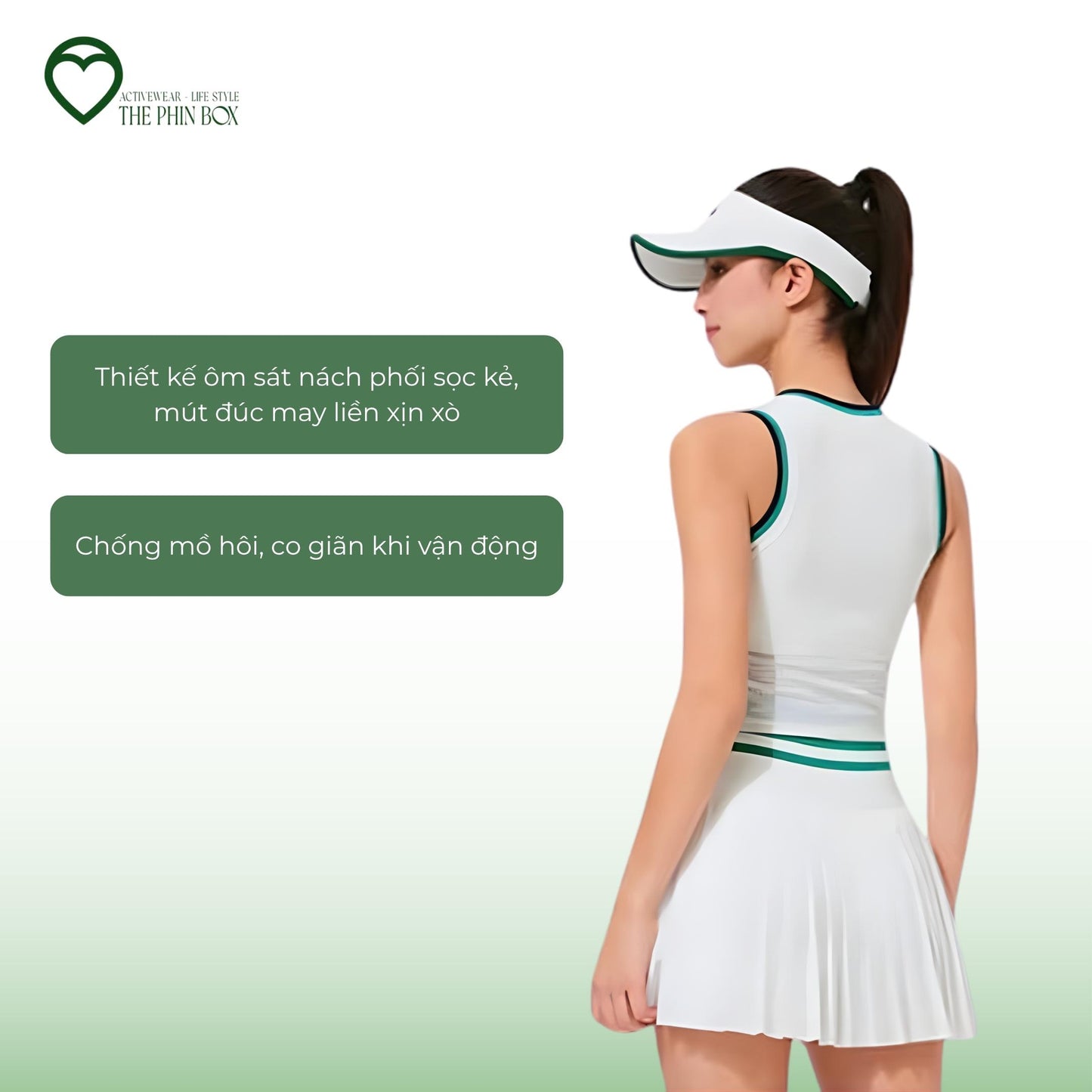 SET TENNIS TANK TOP + VÁY XẾP LY XANH LÁ TB34