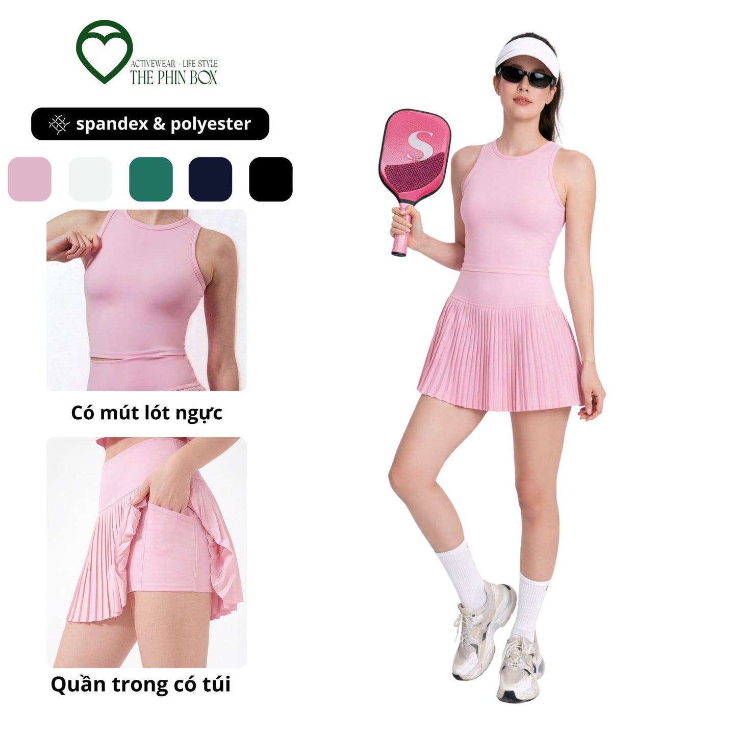 SET ACTIVEWEAR TANK TOP CHÂN VÁY XẾP LY XANH RÊU-TBA11