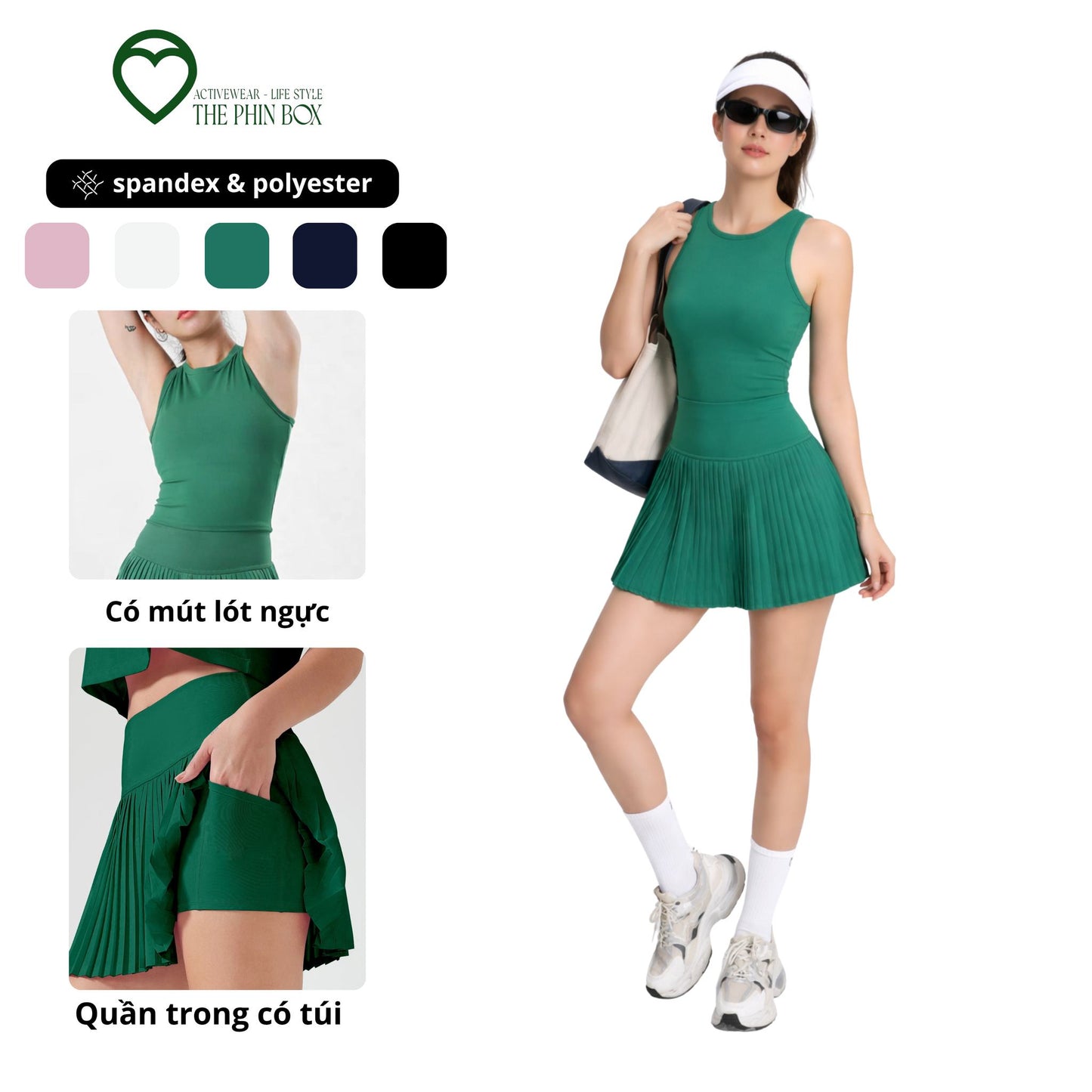 SET ACTIVEWEAR TANK TOP CHÂN VÁY XẾP LY XANH RÊU-TBA11