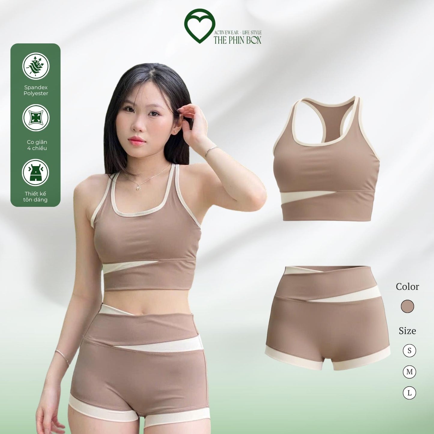 SET BRA & QUẦN SHORT CẠP CAO NÂU BE - TB87