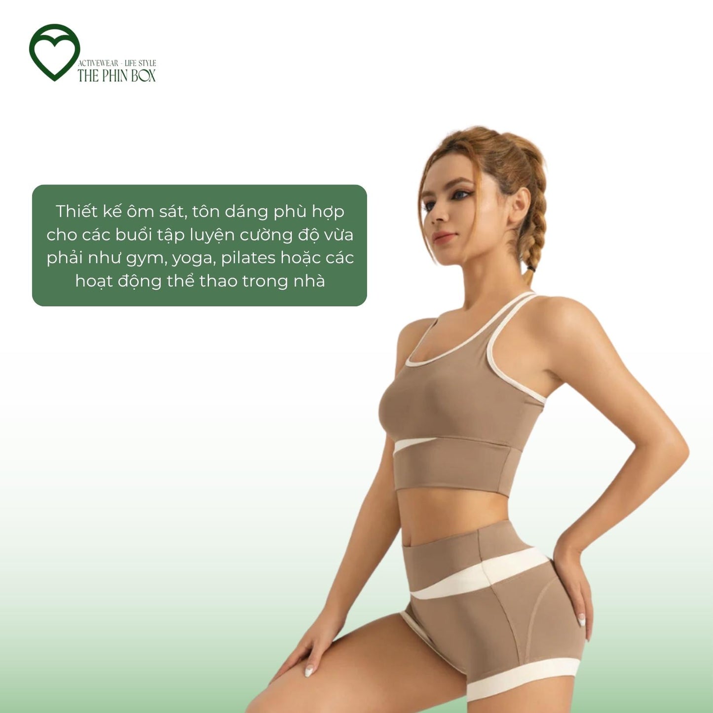 SET BRA & QUẦN SHORT CẠP CAO NÂU BE - TB87