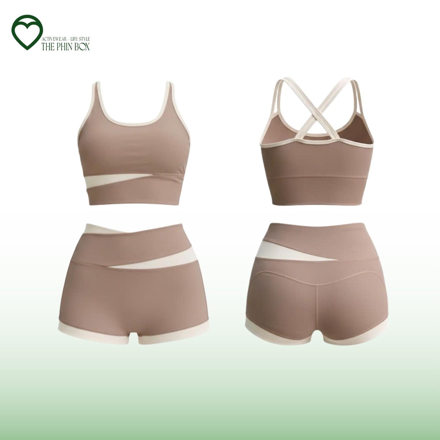 SET BRA & QUẦN SHORT CẠP CAO NÂU BE - TB87