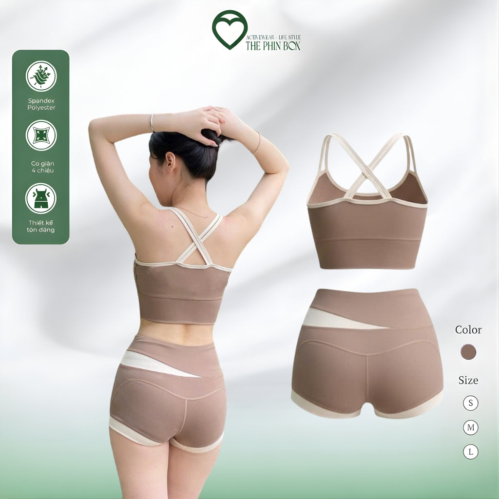 SET BRA & QUẦN SHORT CẠP CAO NÂU BE - TB87