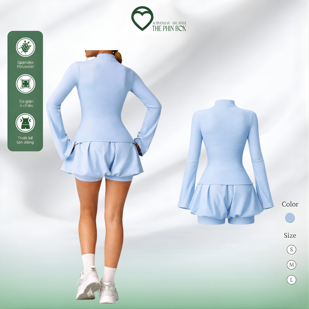 SET ĐỒ TẬP GYM TAY DÀI VÀ QUẦN BÍ XANH DƯƠNG-TB81